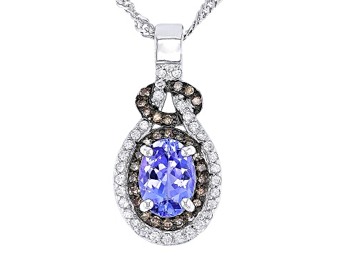 Blue Tanzanite Rhodium Over Sterling Silver Pendant with Chain 1.06ctw