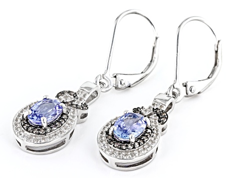 Blue Tanzanite Rhodium Over Sterling Silver Dangle Earrings 1.45ctw