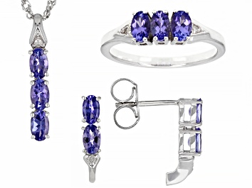 Picture of Blue Tanzanite With White Diamond Accent Rhodium Over Sterling Silver Jewelry Set 2.12ctw