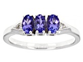 Blue Tanzanite With White Diamond Accent Rhodium Over Sterling Silver Jewelry Set 2.12ctw