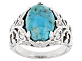 Blue Turquoise Rhodium Over Sterling Silver Ring .01ctw