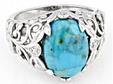 Blue Turquoise Rhodium Over Sterling Silver Ring .01ctw