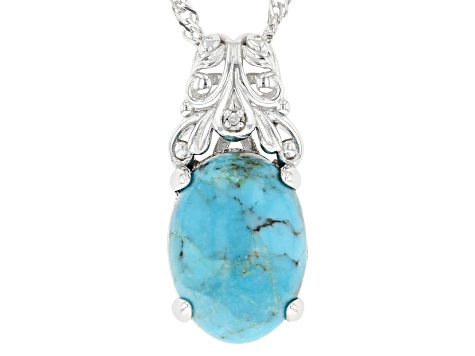 Blue Composite Turquoise Rhodium Over Sterling Silver Pendant With Chain .01ct