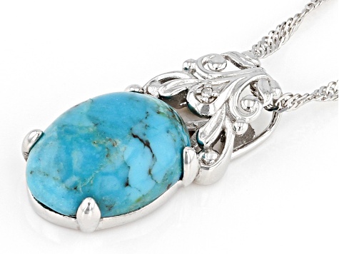 Blue Composite Turquoise Rhodium Over Sterling Silver Pendant With Chain .01ct