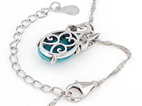 Blue Composite Turquoise Rhodium Over Sterling Silver Pendant With Chain .01ct