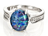 Multi Color Australian Opal Triplet Rhodium Over Sterling Silver Ring