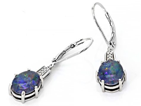 Multi Color Australian Opal Triplet Rhodium Over Sterling Silver Dangle Earrings
