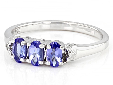 Blue Tanzanite With White Diamond Accent Rhodium Over Sterling Silver Ring .63ctw