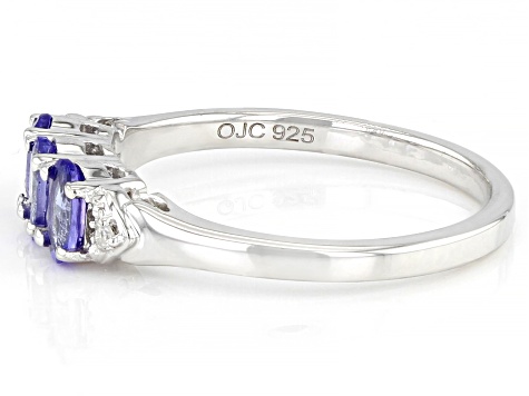 Blue Tanzanite With White Diamond Accent Rhodium Over Sterling Silver Ring .63ctw