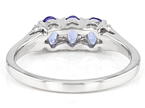 Blue Tanzanite With White Diamond Accent Rhodium Over Sterling Silver Ring .63ctw