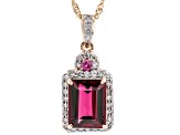 Pink Tourmaline With Pink Spinel And White Diamond 14k Rose Gold Pendant With Chain. 2.51ctw