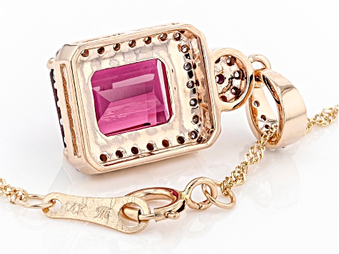 Pink Tourmaline With Pink Spinel And White Diamond 14k Rose Gold Pendant With Chain. 2.51ctw