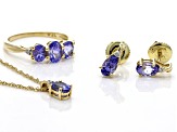 Blue Tanzanite 10K Yellow Gold Ring, Earrings and Pendant Jewelry Set 2.68ctw