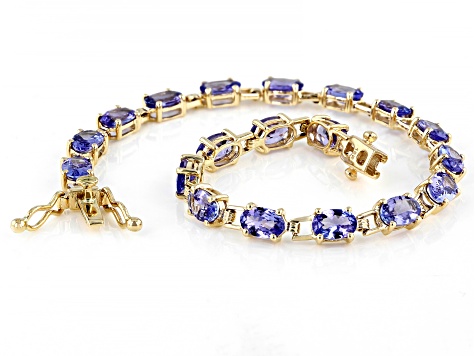 Blue Tanzanite 10K Yellow Gold Tennis Bracelet 7.82ctw