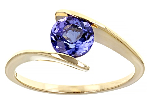 Blue Tanzanite 10K Yellow Gold Solitaire Ring 0.91ct