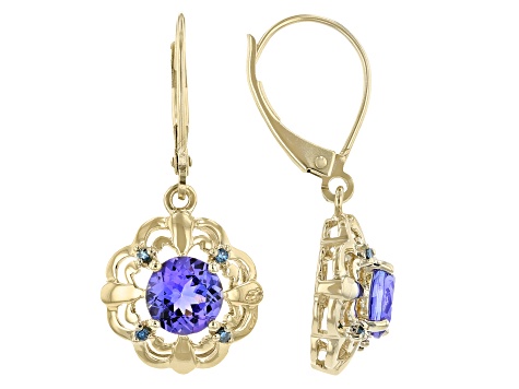 Blue Tanzanite 10K Yellow Gold Earrings 1.53ctw