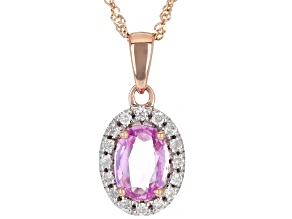 Pink Sapphire With White Diamond 10k Rose Gold Pendant With Chain 0.77ctw
