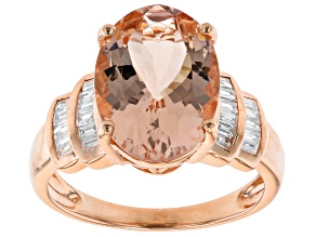 Peach Cor-de-Rosa Morganite With White Diamonds 10k Rose Gold Ring 4.78ctw