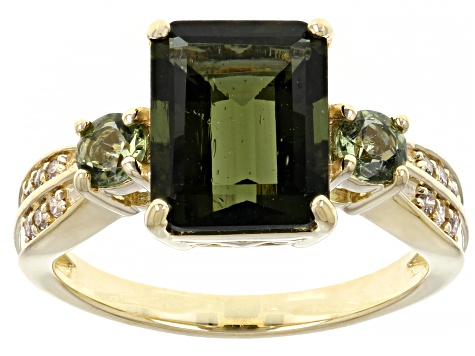 Green Moldavite 10K Yellow Gold Ring 2.52ctw