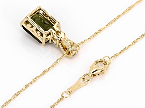 Green Moldavite 10K Yellow Gold Pendant Chain 2.35ctw