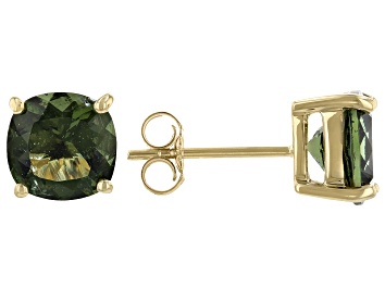 Picture of Green Moldavite 10K Yellow Gold Solitaire Stud Earrings 2.50ctw