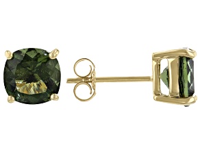 Green Moldavite 10K Yellow Gold Solitaire Stud Earrings 2.50ctw