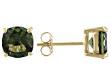 Green Moldavite 10K Yellow Gold Solitaire Stud Earrings 2.50ctw