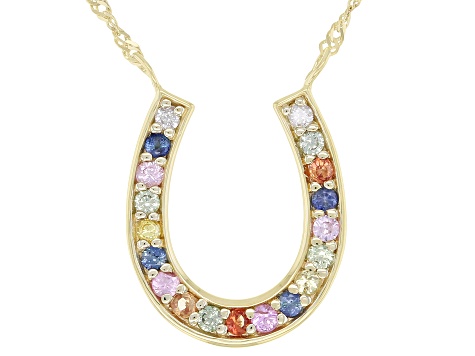Multi Color Sapphire 10K Yellow Gold Horse Shoe Necklace