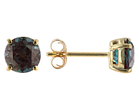 Blue Lab Created Alexandrite 10k Yellow Gold Stud Earrings 1.70ctw