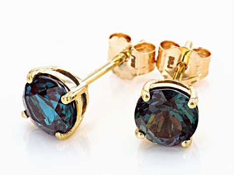 Blue Lab Created Alexandrite 10k Yellow Gold Stud Earrings 1.70ctw