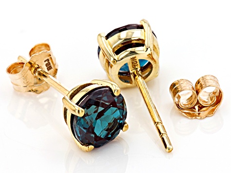 Blue Lab Created Alexandrite 10k Yellow Gold Stud Earrings 1.70ctw