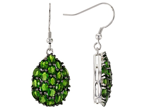 Green Chrome Diopside Rhodium Over Sterling Silver Earrings 6.26ctw.