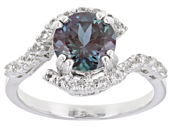 Picture of Blue Lab Created Color Change Alexandrite Rhodium Over Sterling Silver Ring 2.44ctw.