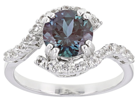 Blue Lab Created Color Change Alexandrite Rhodium Over Sterling Silver Ring 2.44ctw.