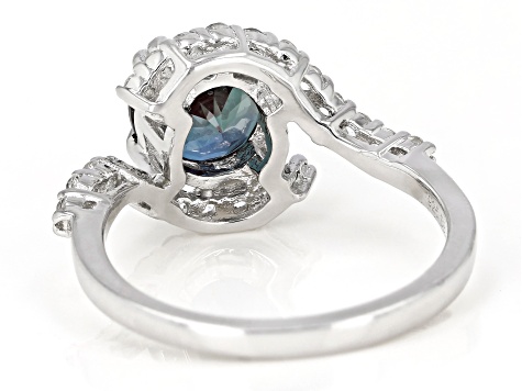 Blue Lab Created Color Change Alexandrite Rhodium Over Sterling Silver Ring 2.44ctw.