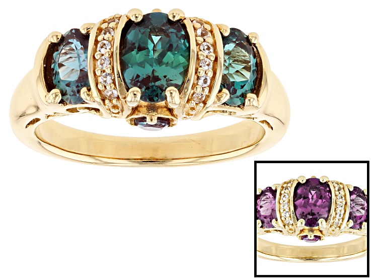 Blue Lab Created Alexandrite 18k Yellow Gold Over Sterling