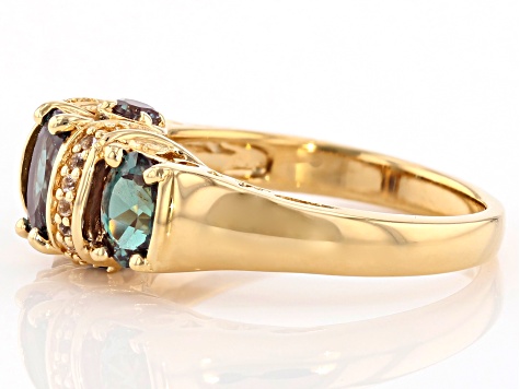 Blue Lab Created Alexandrite 18k Yellow Gold Over Sterling
