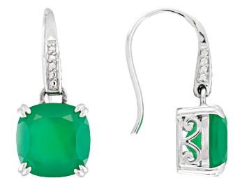 Picture of Green Onyx Rhodium Over Sterling Silver Dangle Earrings 6.50ctw.