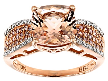 Picture of Peach Morganite, Pink And White Diamond 10k Rose Gold Ring 3.14ctw