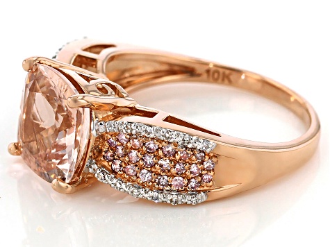Peach Morganite, Pink And White Diamond 10k Rose Gold Ring 3.14ctw