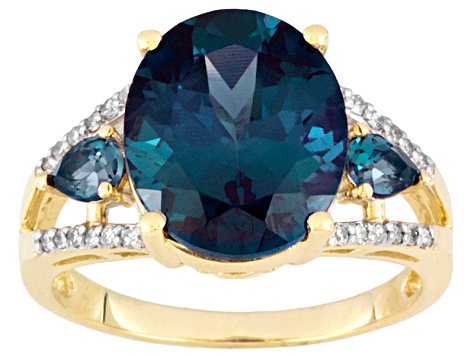 Blue Lab Created Alexandrite 10k Yellow Gold Ring 6.50ctw - AOG029