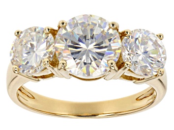 Picture of White Strontium Titanate 10k Yellow Gold 3-Stone Ring 4.83ctw