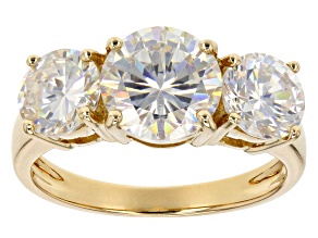 White Strontium Titanate 10k Yellow Gold 3-Stone Ring 4.83ctw