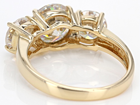 White Strontium Titanate 10k Yellow Gold 3-Stone Ring 4.83ctw