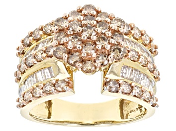 Picture of Champagne & White Diamond 10k Yellow Gold Cluster Ring 2.00ctw