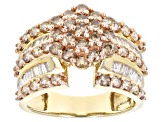 Champagne & White Diamond 10k Yellow Gold Cluster Ring 2.00ctw