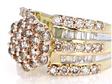 Champagne & White Diamond 10k Yellow Gold Cluster Ring 2.00ctw