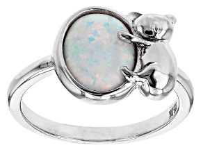 Multi-Color Lab Created Opal Rhodium Over Silver Koala Ring