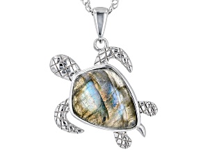 Labradorite Rhodium Over Silver Turtle Pendant With Chain