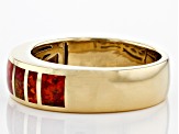 Orange Lab Created Opal Inlay 18k Yellow Gold Over Silver Mens Ring